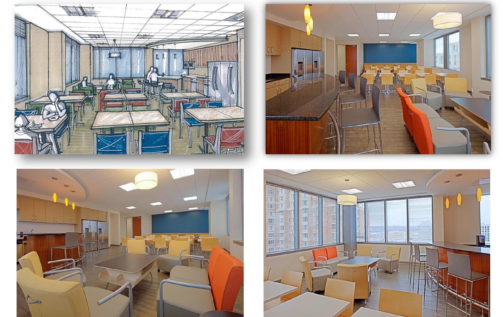 Destination pantry and breakroom interior design at AAPA Alexandria VA &mdash; office amenity space with integrated café and lounge seating by Barbara D. Currie.