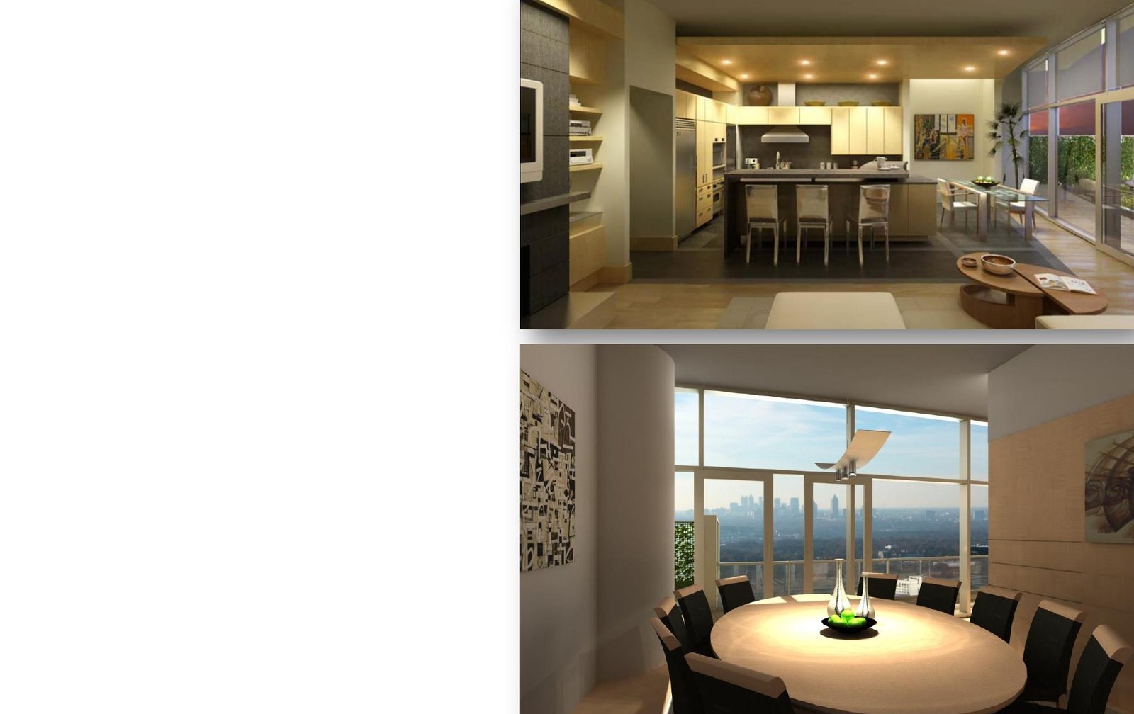 Contemporary residential unit interior design at 1000 Park Avenue in Buckhead Atlanta Georgia &mdash; high-rise luxury condominium kitchen and dining by Barbara D. Currie.